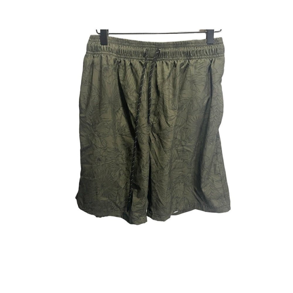 Fly top Mens Green Floral‎ Print Swim Trunks Size XL Drawstring Lined